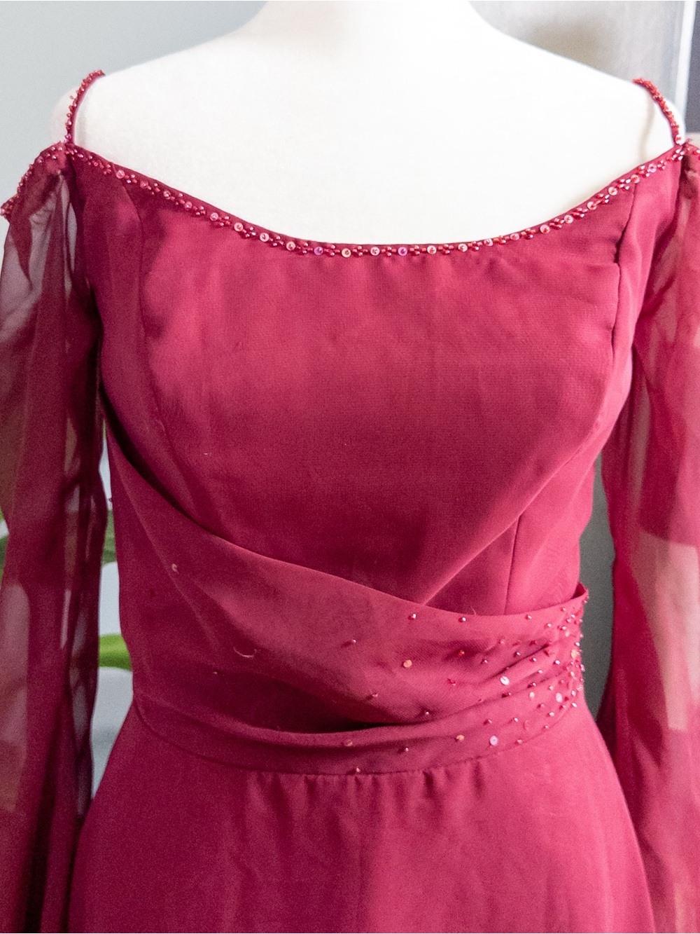 Title: Mori Lee Burgundy Formal Gown Size 11/12 Chiffon Evening Prom Dress - Picture 3 of 13